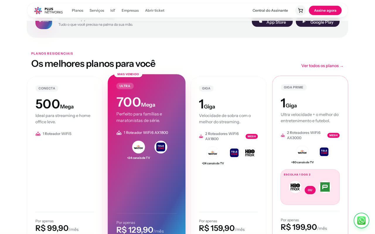 Plus Networks — Planos de fibra e contratação