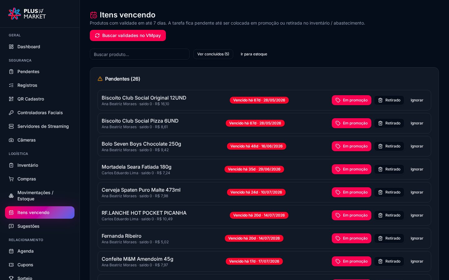 Plus Market — Controle de itens vencendo