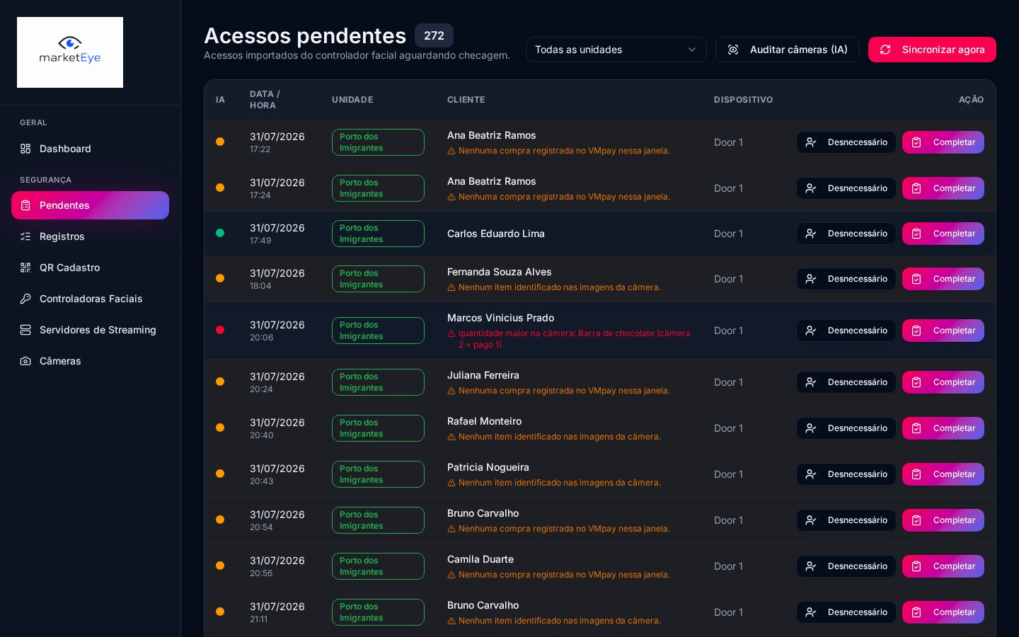 MarketEye — Análise de gravação com IA: cada visita auditada e classificada